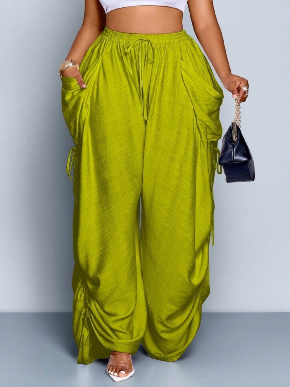 Mustard Yellow Casual Women's Slant Pocket Drawstring Waist Pants